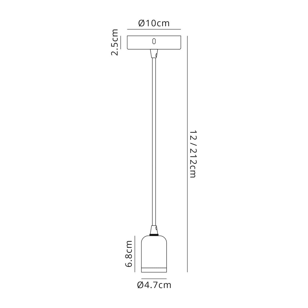 Robson 2m Suspension Kit 1 Light Black Chrome/Black Braided Cable, E27 Max 60W, c/w Ceiling Bracket & Deeper Shade Ring