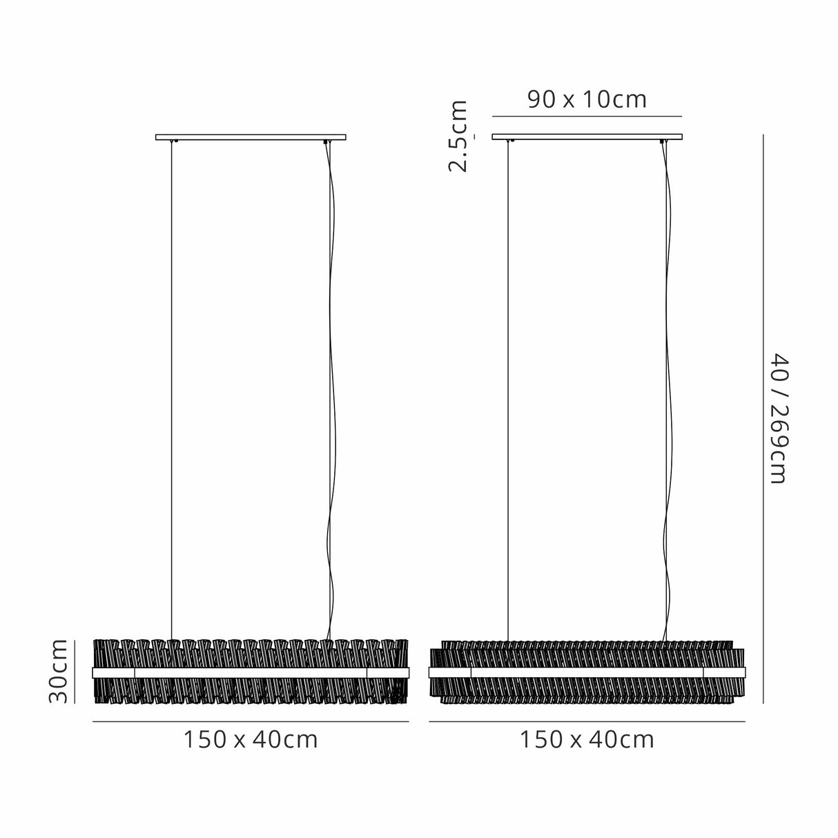 Melville 1.5m 36 Light G9, Pendant Oblong, Satin Black / Clear Item Weight: 33.98kg