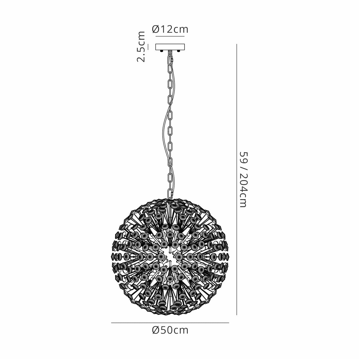 Byrne Pendant 50cm Sphere 12 Light G9 Polished Chrome / Crystal