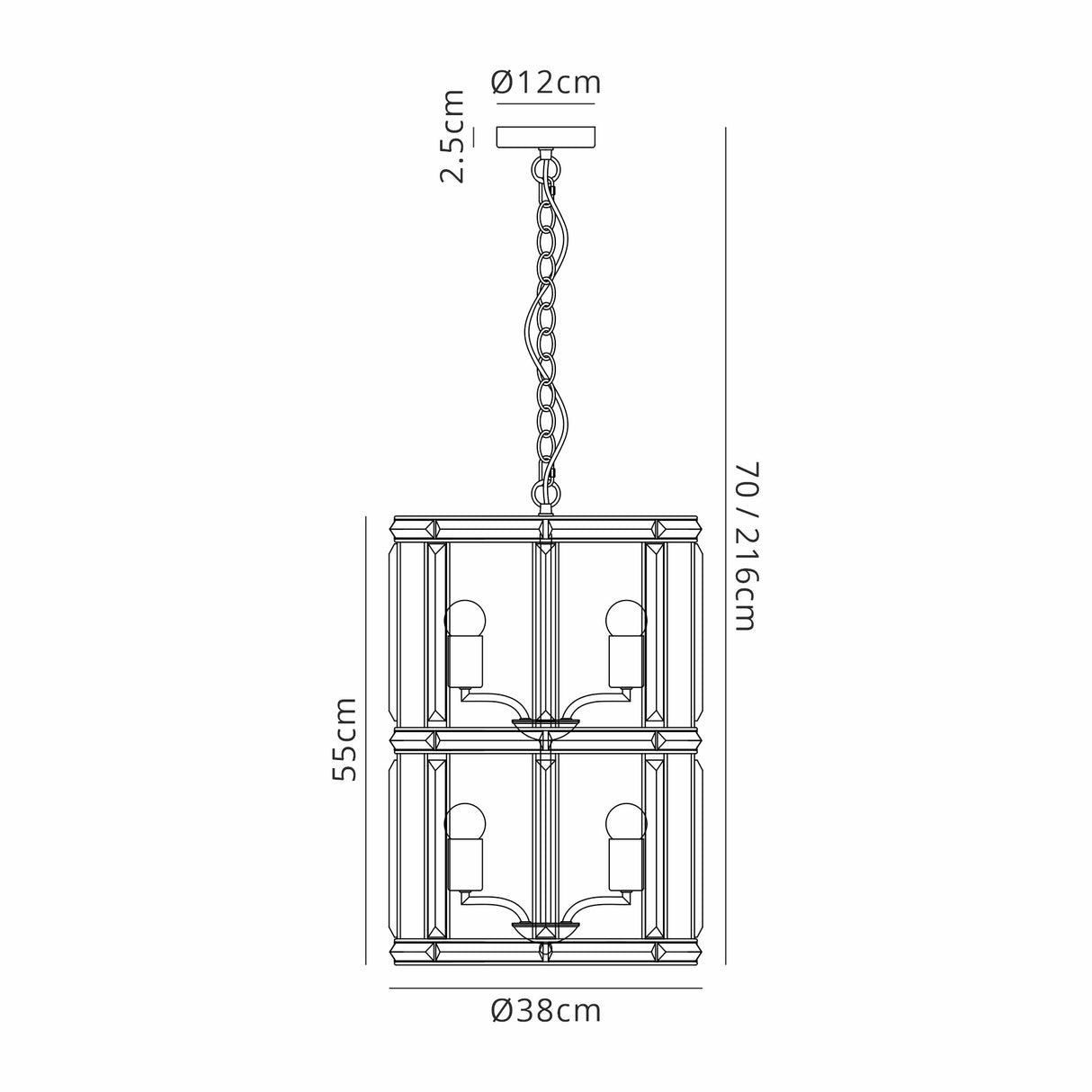 Ellison Small Round Column Pendant, 6 Light E27, Polished Nickel