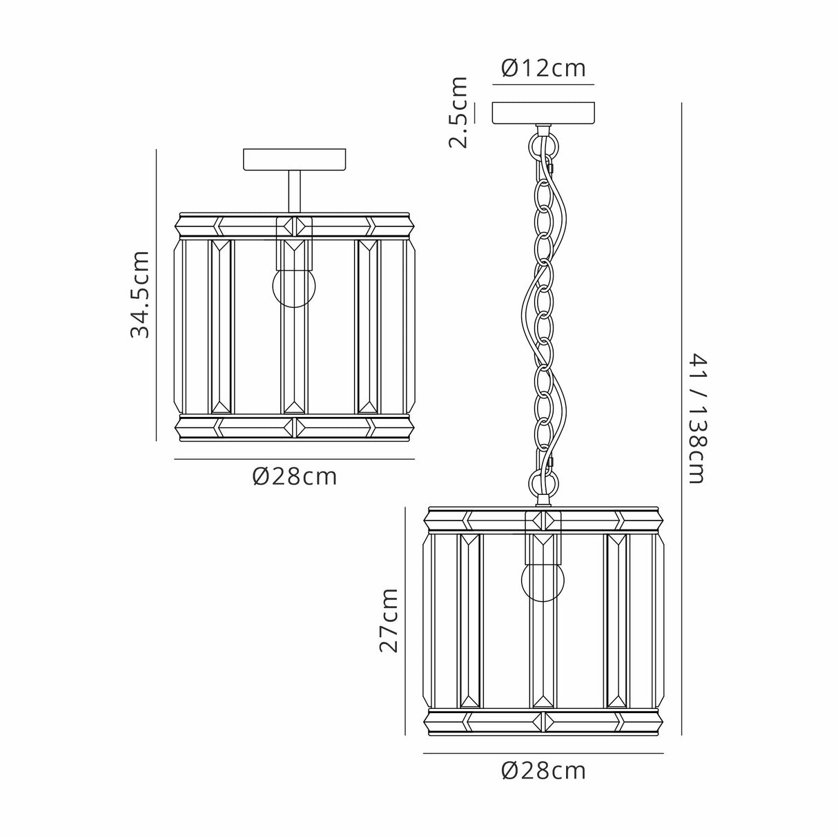 Ellison Round Drum Pendant/Semi Ceiling, 1 Light E27, Polished Nickel