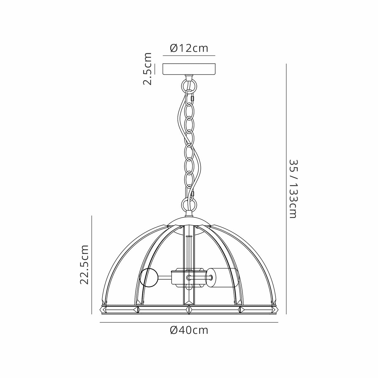Ellison Medium Dome Pendant, 3 Light E27, Polished Nickel