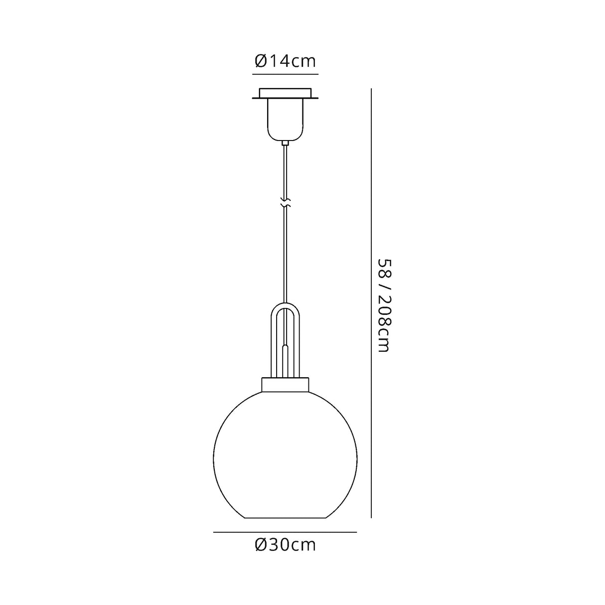 Allardyce 1 Light Pendant E27 With 30cm Globe Glass, Polished Nickel/Matt Black/Smoked/Clear