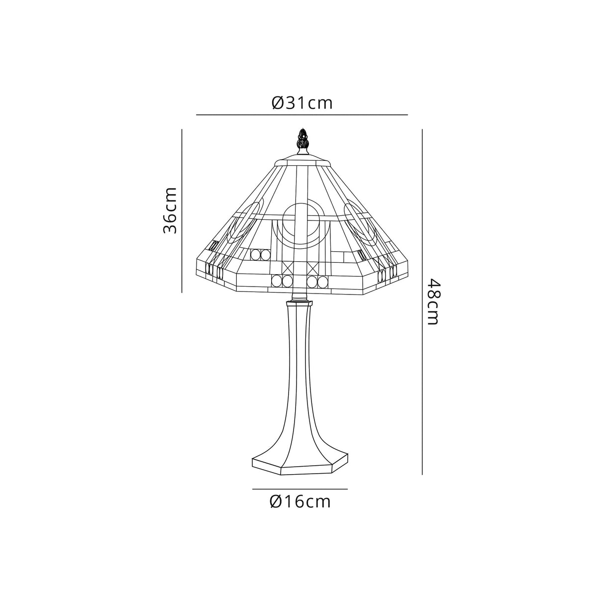 Bould 1 Light Octagonal Table Lamp E27 With 30cm Tiffany Shade, White/Grey/Black/Clear Crystal/Aged Antique Brass