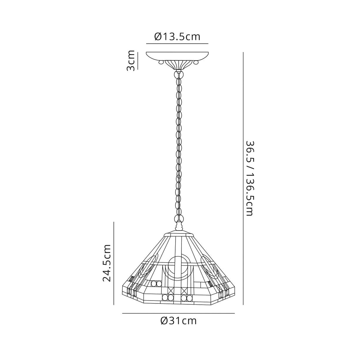 Bould 2 Light Downlighter Pendant E27 With 30cm Tiffany Shade, White/Grey/Black/Clear Crystal/Aged Antique Brass