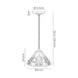 Bould 2 Light Downlighter Pendant E27 With 30cm Tiffany Shade, White/Grey/Black/Clear Crystal/Aged Antique Brass