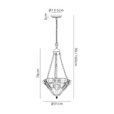 Bould 3 Light Uplighter Pendant E27 With 30cm Tiffany Shade, White/Grey/Black/Clear Crystal/Aged Antique Brass