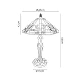 Bould 2 Light Curved Table Lamp E27 With 40cm Tiffany Shade, White/Grey/Black/Clear Crystal/Aged Antique Brass