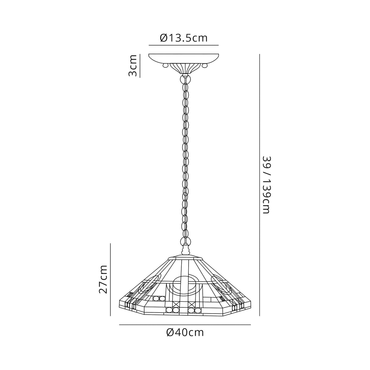 Bould 2 Light Downlighter Pendant E27 With 40cm Tiffany Shade, White/Grey/Black/Clear Crystal/Aged Antique Brass