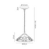 Bould 2 Light Downlighter Pendant E27 With 40cm Tiffany Shade, White/Grey/Black/Clear Crystal/Aged Antique Brass
