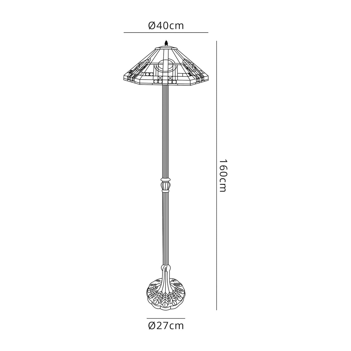 Bould 2 Light Leaf Design Floor Lamp E27 With 40cm Tiffany Shade, White/Grey/Black/Clear Crystal/Aged Antique Brass