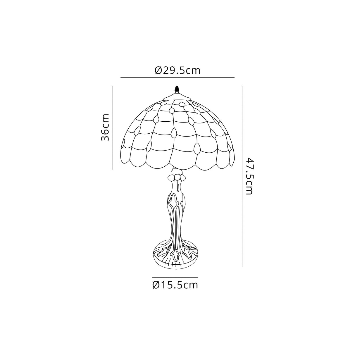 Finney 1 Light Curved Table Lamp E27 With 30cm Tiffany Shade, Beige/Clear Crystal/Aged Antique Brass