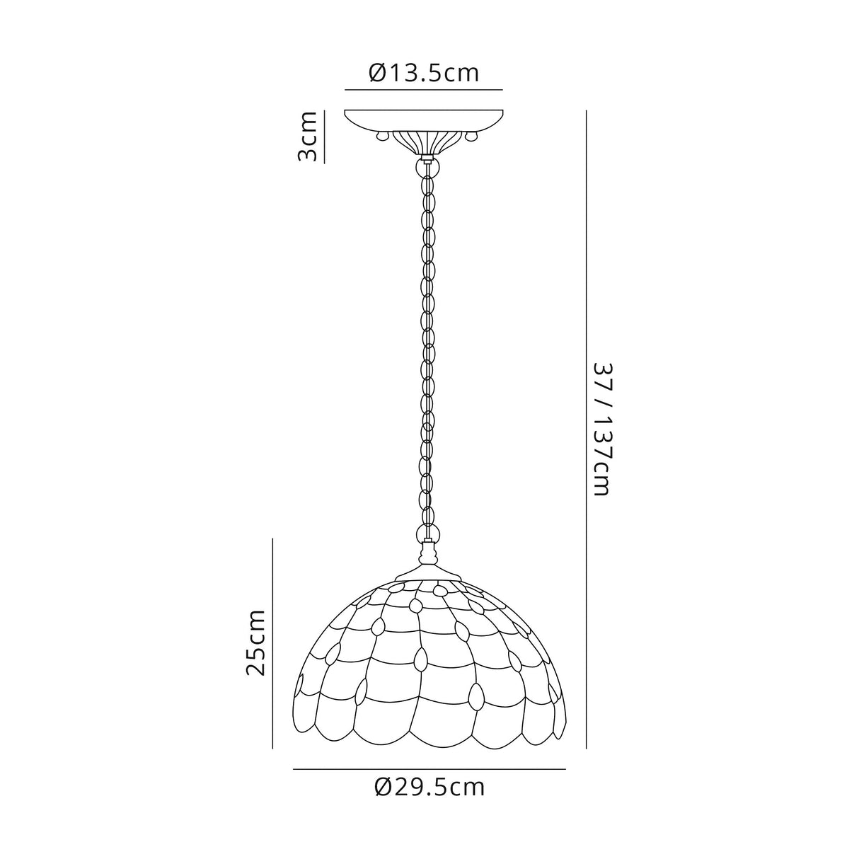 Finney 2 Light Downlighter Pendant E27 With 30cm Tiffany Shade, Beige/Clear Crystal/Aged Antique Brass