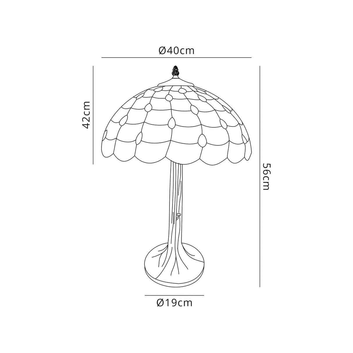 Finney 2 Light Tree Like Table Lamp E27 With 40cm Tiffany Shade, Beige/Clear Crystal/Aged Antique Brass
