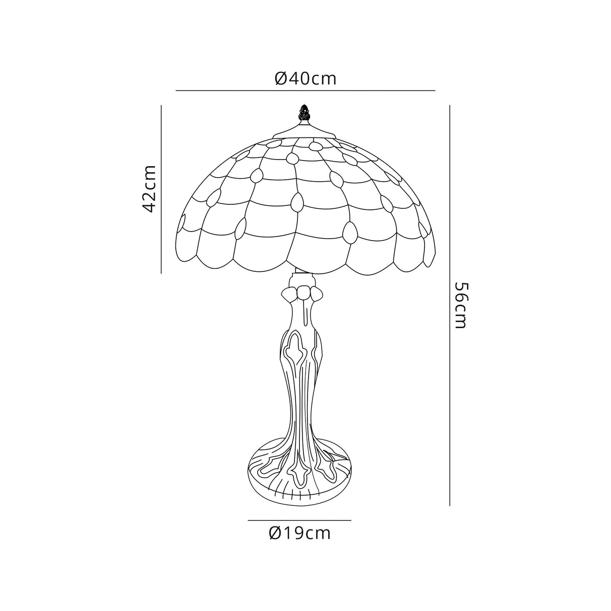 Finney 2 Light Curved Table Lamp E27 With 40cm Tiffany Shade, Beige/Clear Crystal/Aged Antique Brass