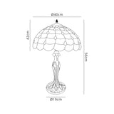 Finney 2 Light Curved Table Lamp E27 With 40cm Tiffany Shade, Beige/Clear Crystal/Aged Antique Brass