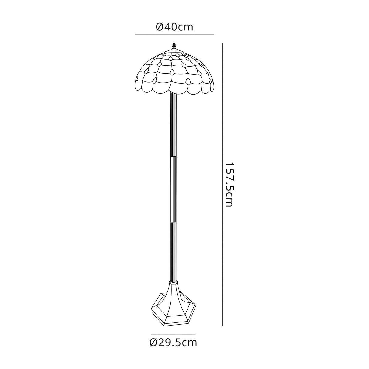 Finney 2 Light Octagonal Floor Lamp E27 With 40cm Tiffany Shade, Beige/Clear Crystal/Aged Antique Brass