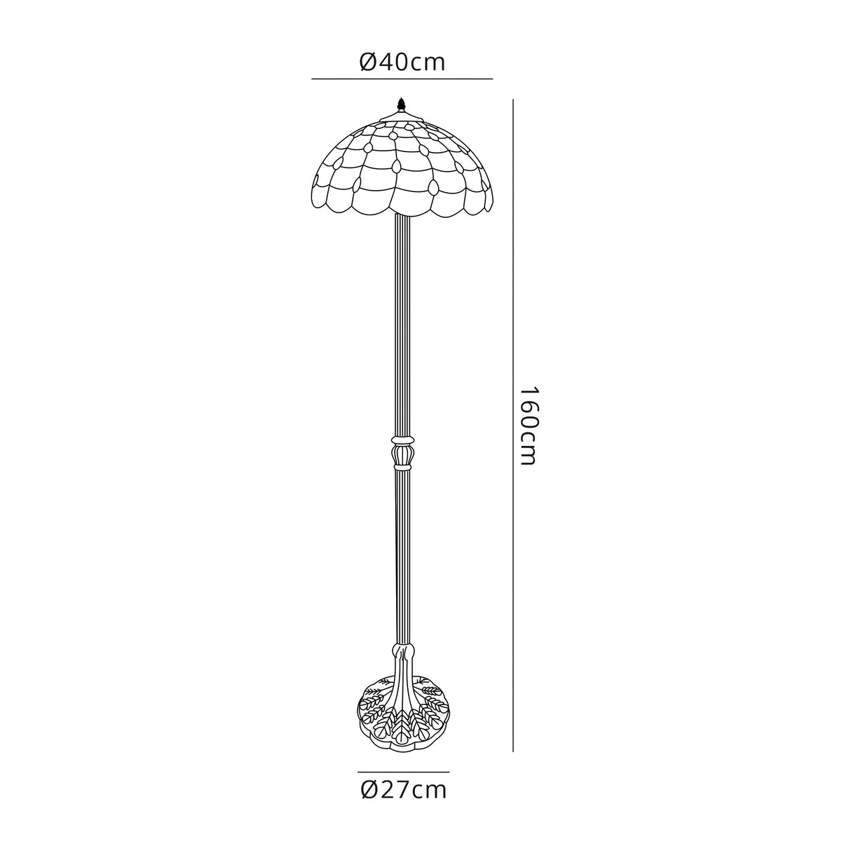 Finney 2 Light Leaf Design Floor Lamp E27 With 40cm Tiffany Shade, Beige/Clear Crystal/Aged Antique Brass