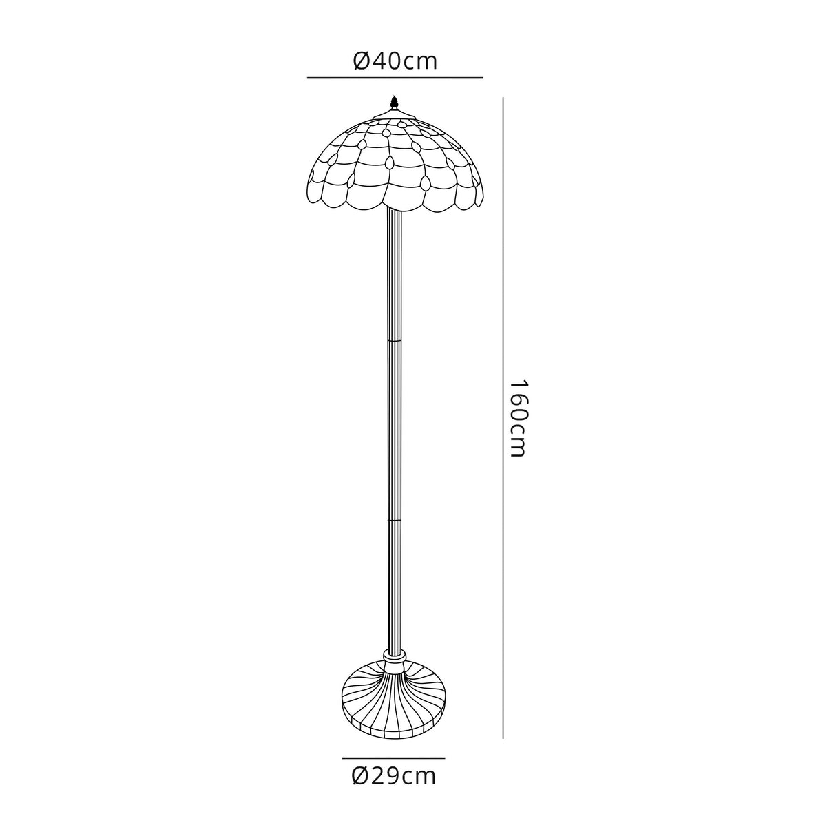 Finney 2 Light Stepped Design Floor Lamp E27 With 40cm Tiffany Shade, Beige/Clear Crystal/Aged Antique Brass