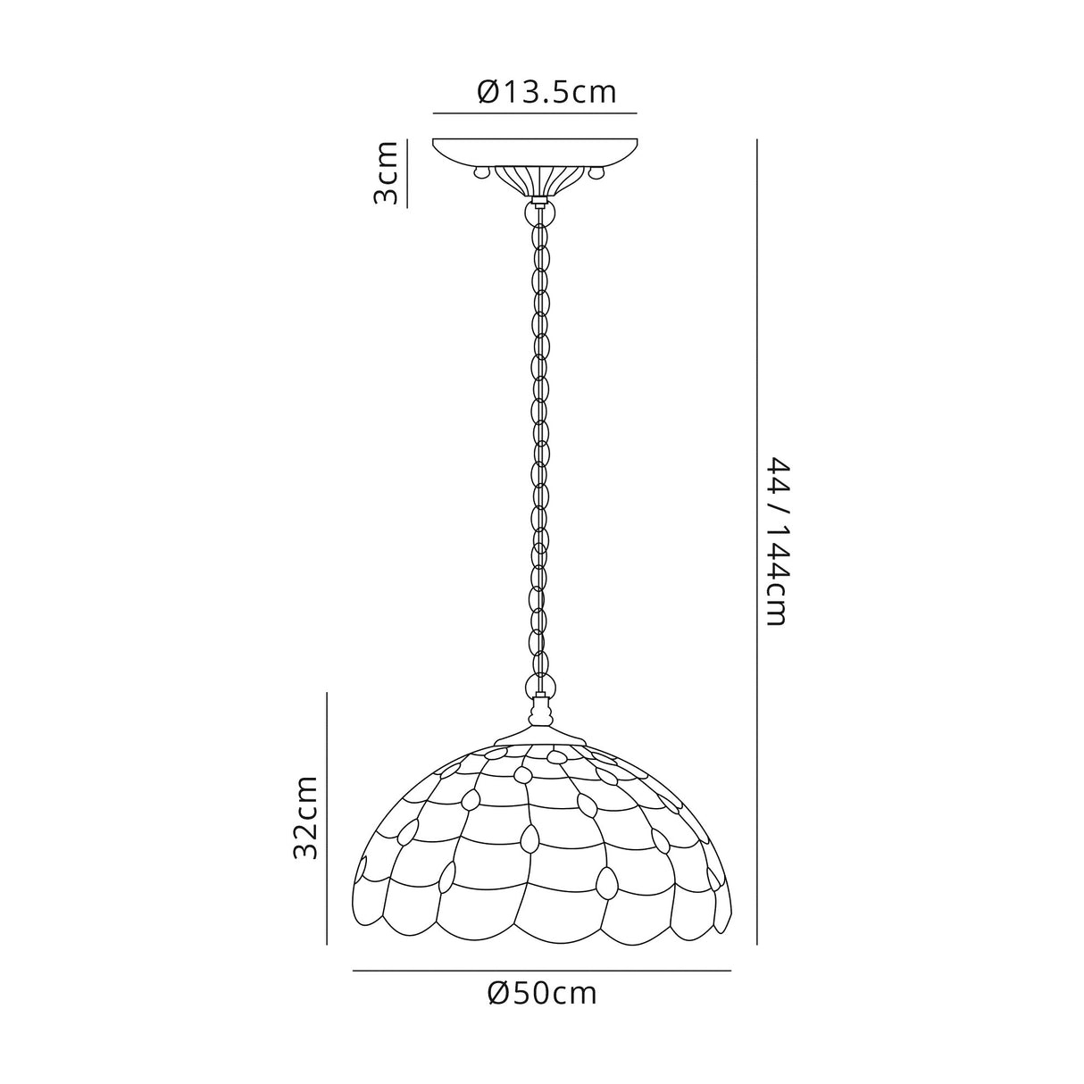 Finney 2 Light Downlighter Pendant E27 With 50cm Tiffany Shade, Beige/Clear Crystal/Aged Antique Brass
