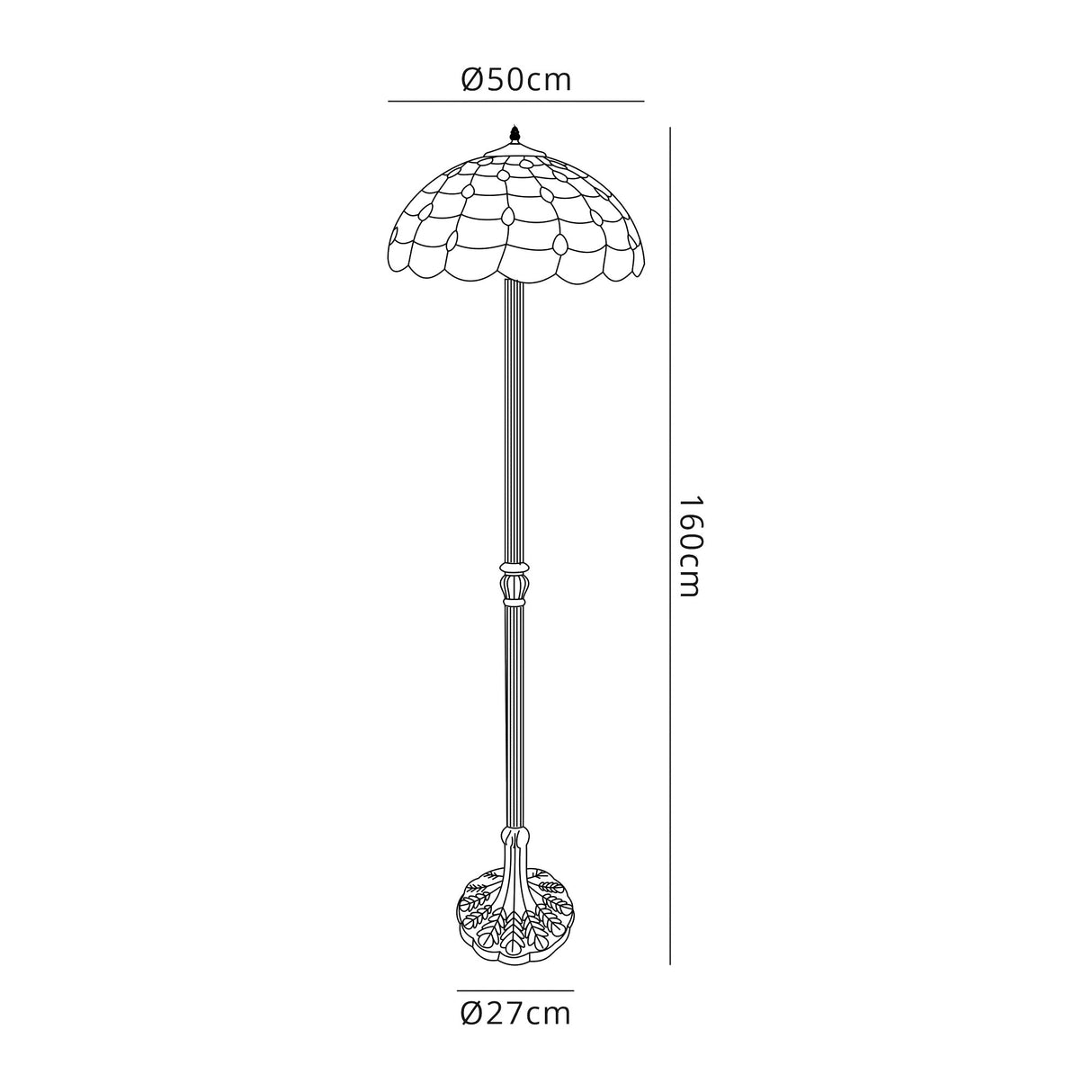 Finney 2 Light Leaf Design Floor Lamp E27 With 50cm Tiffany Shade, Beige/Clear Crystal/Aged Antique Brass