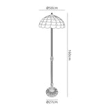 Finney 2 Light Leaf Design Floor Lamp E27 With 50cm Tiffany Shade, Beige/Clear Crystal/Aged Antique Brass