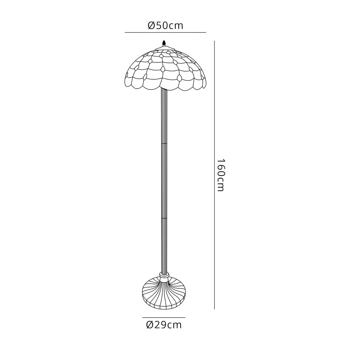 Finney 2 Light Stepped Design Floor Lamp E27 With 50cm Tiffany Shade, Beige/Clear Crystal/Aged Antique Brass