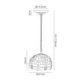 Hinnigan 3 Light Downlighter Pendant E27 With 30cm Tiffany Shade, Blue/Orange/Crystal/Aged Antique Brass