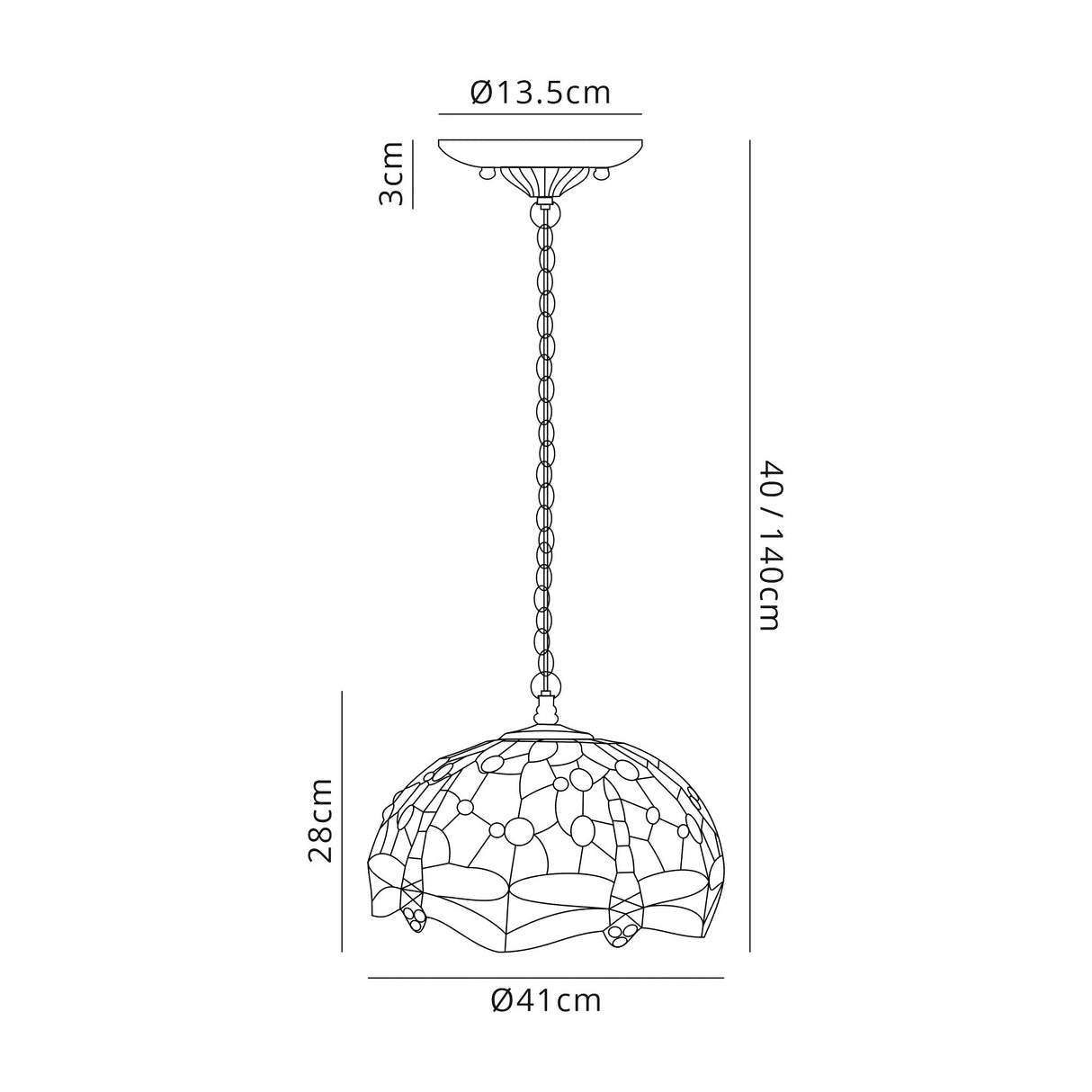 Hinnigan 3 Light Downlighter Pendant E27 With 40cm Tiffany Shade, Blue/Orange/Crystal/Aged Antique Brass