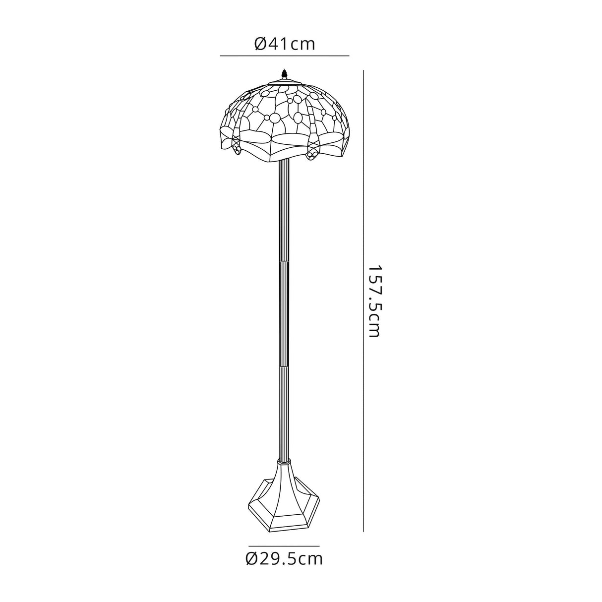 Hinnigan 2 Light Octagonal Floor Lamp E27 With 40cm Tiffany Shade, Blue/Orange/Crystal/Aged Antique Brass