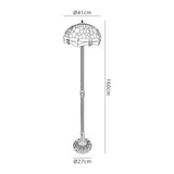 Hinnigan 2 Light Leaf Design Floor Lamp E27 With 40cm Tiffany Shade, Blue/Orange/Crystal/Aged Antique Brass