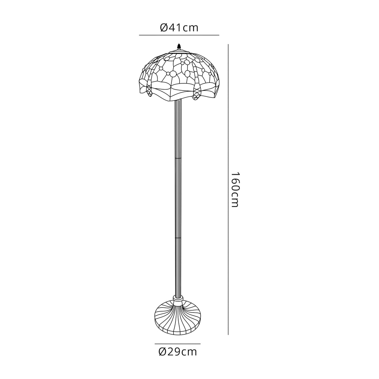 Hinnigan 2 Light Stepped Design Floor Lamp E27 With 40cm Tiffany Shade, Blue/Orange/Crystal/Aged Antique Brass
