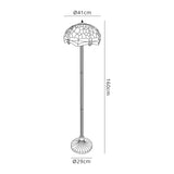 Hinnigan 2 Light Stepped Design Floor Lamp E27 With 40cm Tiffany Shade, Blue/Orange/Crystal/Aged Antique Brass