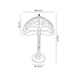 Hinnigan 2 Light Tree Like Table Lamp E27 With 40cm Tiffany Shade, Purple/Pink/Crystal/Aged Antique Brass