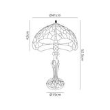 Hinnigan 2 Light Curved Table Lamp E27 With 40cm Tiffany Shade, Purple/Pink/Crystal/Aged Antique Brass