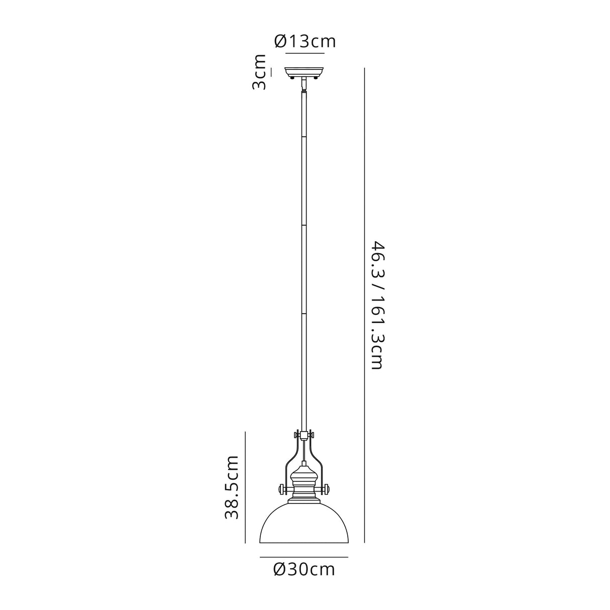 Munro 1 Light Pendant E27 With 30cm Prismatic Glass Shade, Polished Nickel/Clear