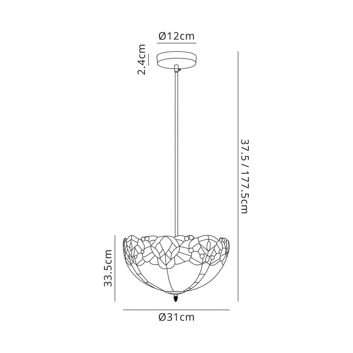 Siddall 1 Light Uplighter Pendant E27 With 30cm Tiffany Shade, Blue/Clear Crystal/Black