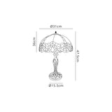 Siddall 1 Light Curved Table Lamp E27 With 30cm Tiffany Shade, Blue/Clear Crystal/Aged Antique Brass