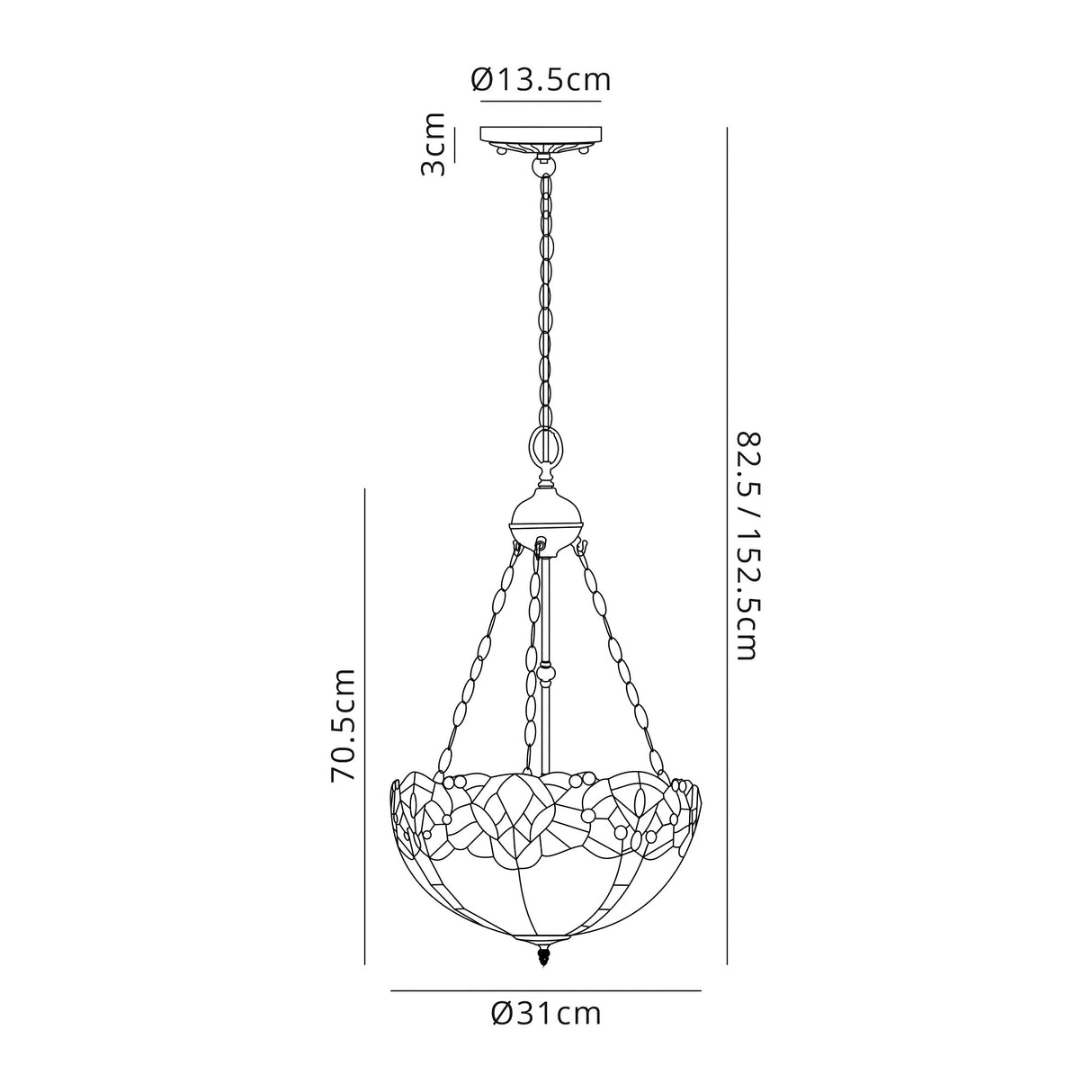 Siddall 2 Light Uplighter Pendant E27 With 30cm Tiffany Shade, Blue/Clear Crystal/Aged Antique Brass