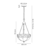 Siddall 2 Light Uplighter Pendant E27 With 30cm Tiffany Shade, Blue/Clear Crystal/Aged Antique Brass