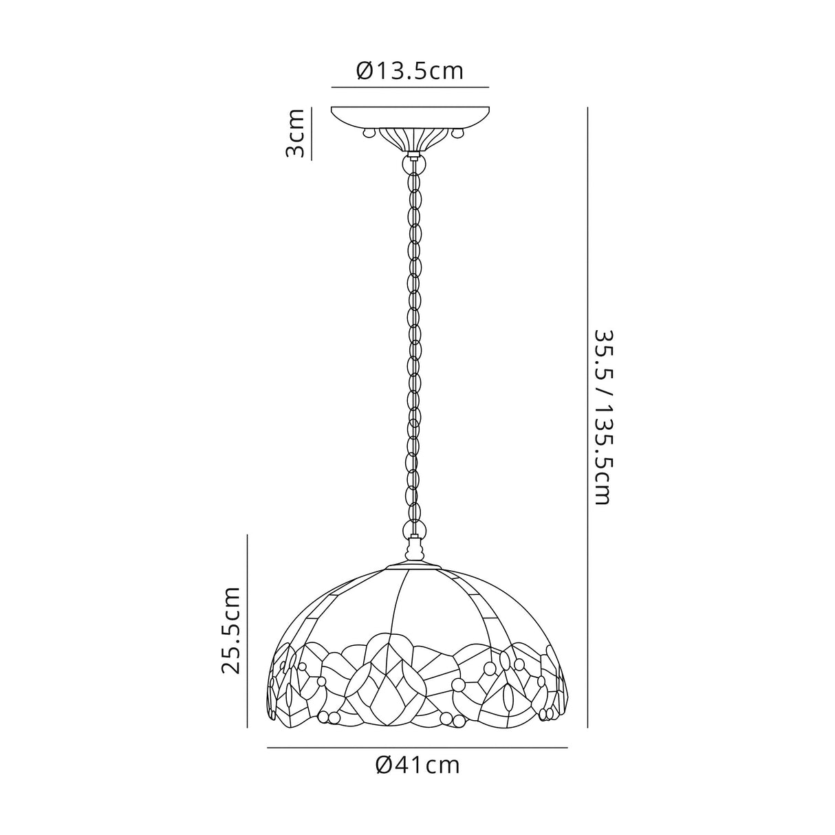 Siddall 1 Light Downlight Pendant E27 With 40cm Tiffany Shade, Blue/Clear Crystal/Aged Antique Brass