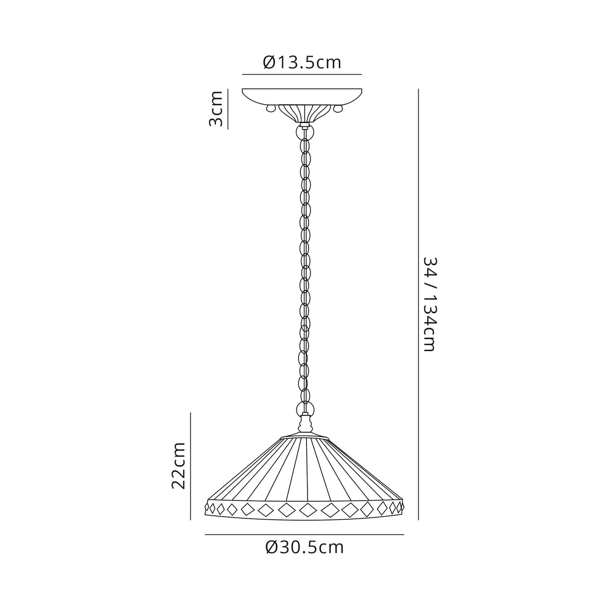 Wearne 2 Light Downlighter Pendant E27 With 30cm Tiffany Shade, Amber/Cream/Crystal/Aged Antique Brass