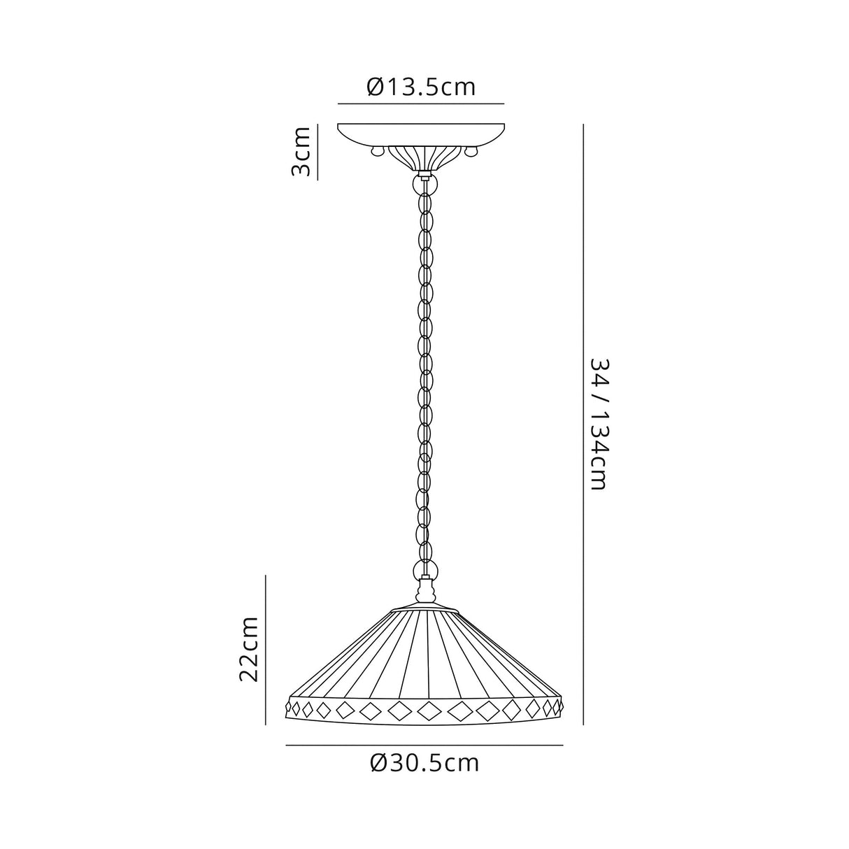 Wearne 3 Light Downlighter Pendant E27 With 30cm Tiffany Shade, Amber/Cream/Crystal/Aged Antique Brass