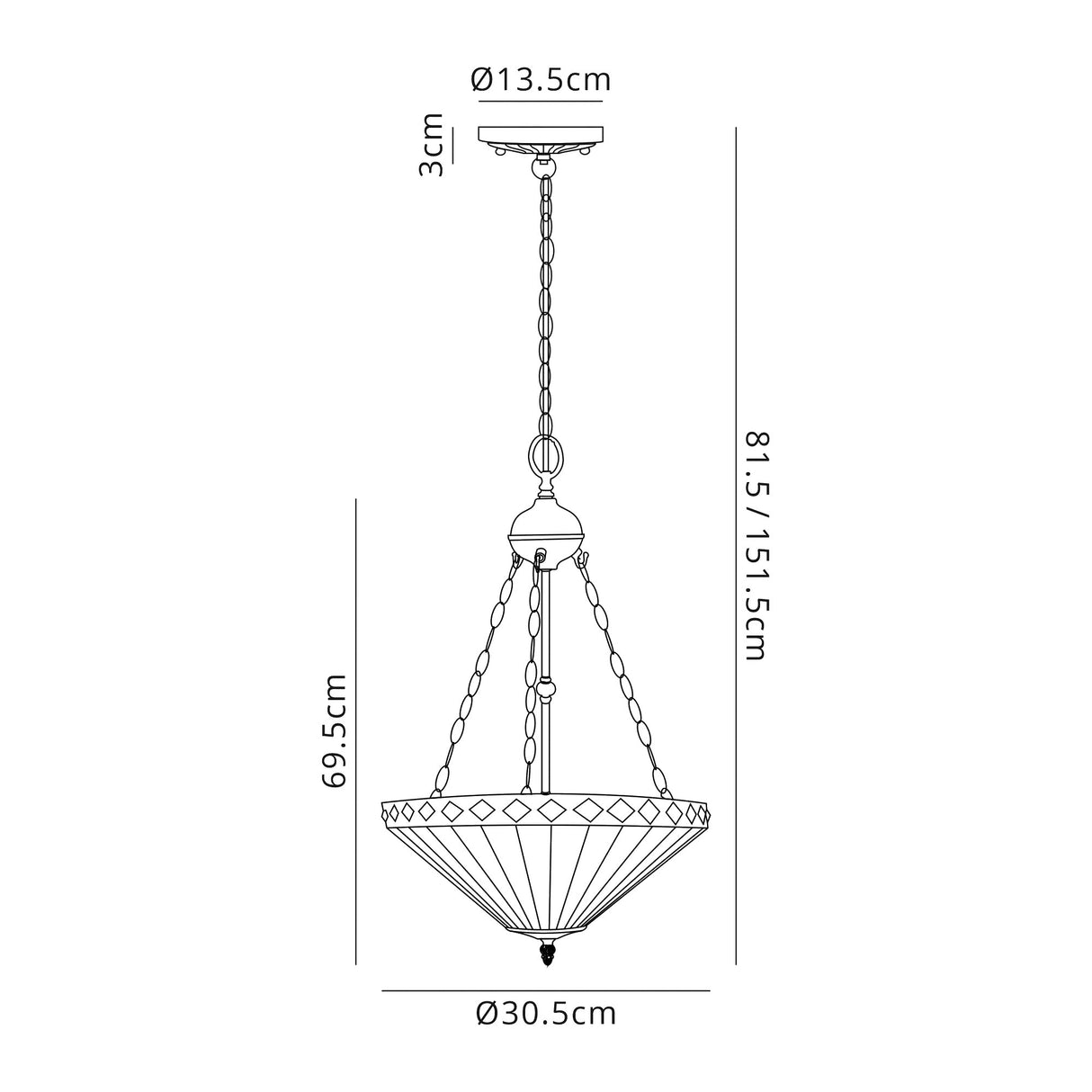 Wearne 2 Light Uplighter Pendant E27 With 30cm Tiffany Shade, Amber/Cream/Crystal/Aged Antique Brass