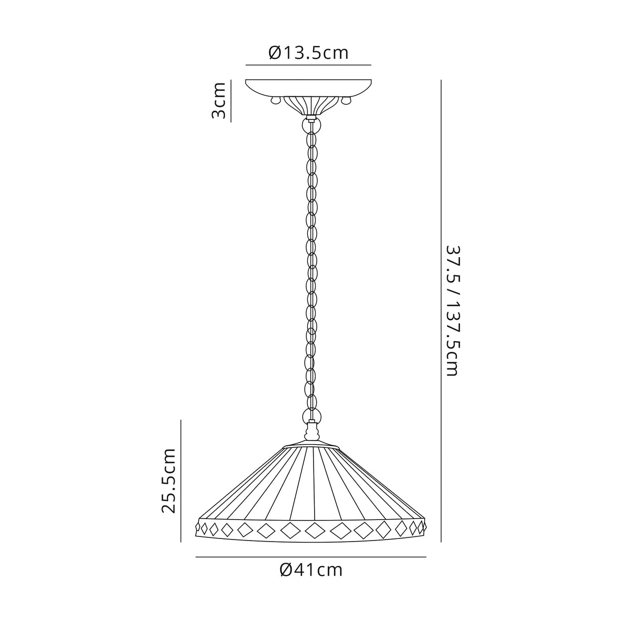 Wearne 3 Light Downlighter Pendant E27 With 40cm Tiffany Shade, Amber/Cream/Crystal/Aged Antique Brass