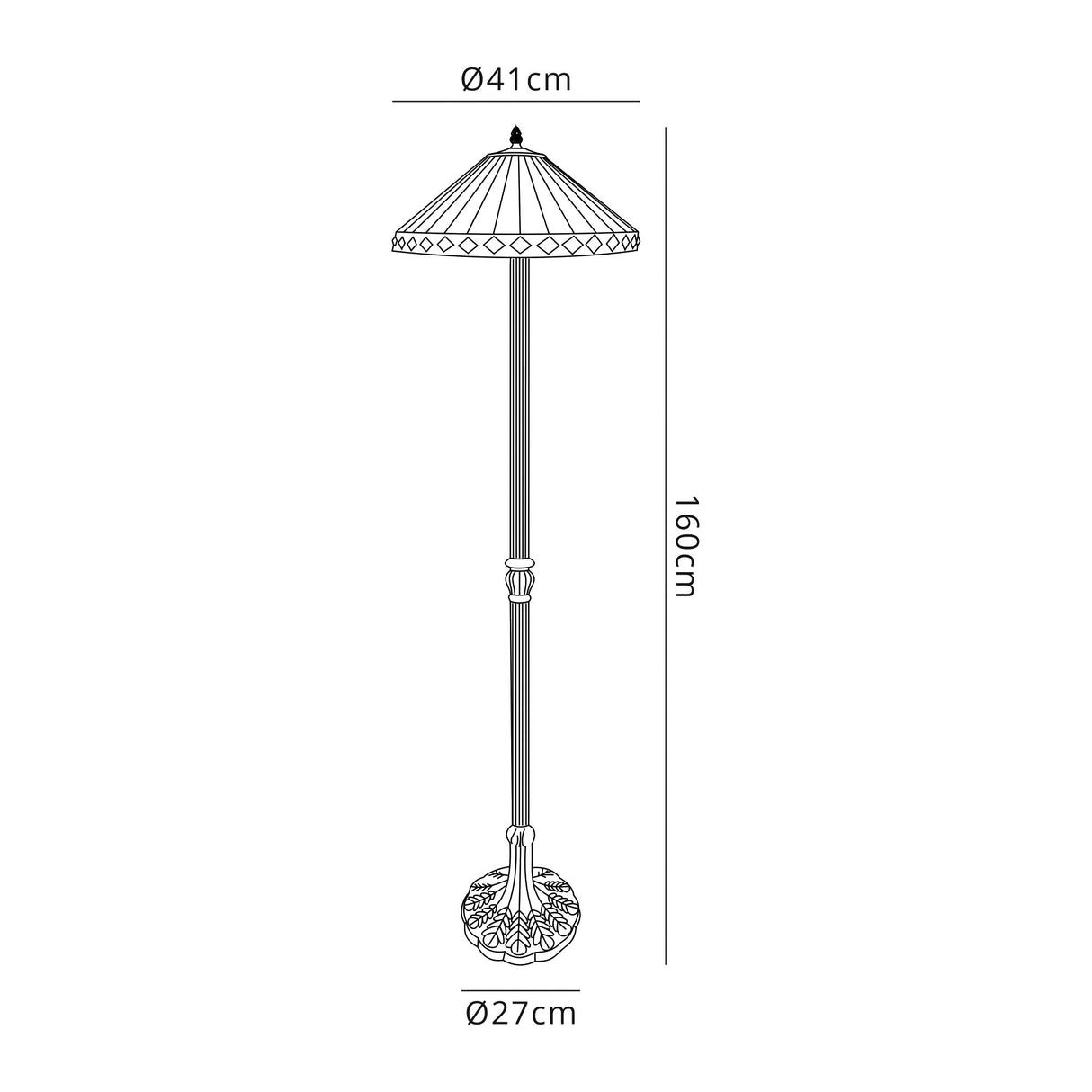Wearne 2 Light Leaf Design Floor Lamp E27 With 40cm Tiffany Shade, Amber/Cream/Crystal/Aged Antique Brass