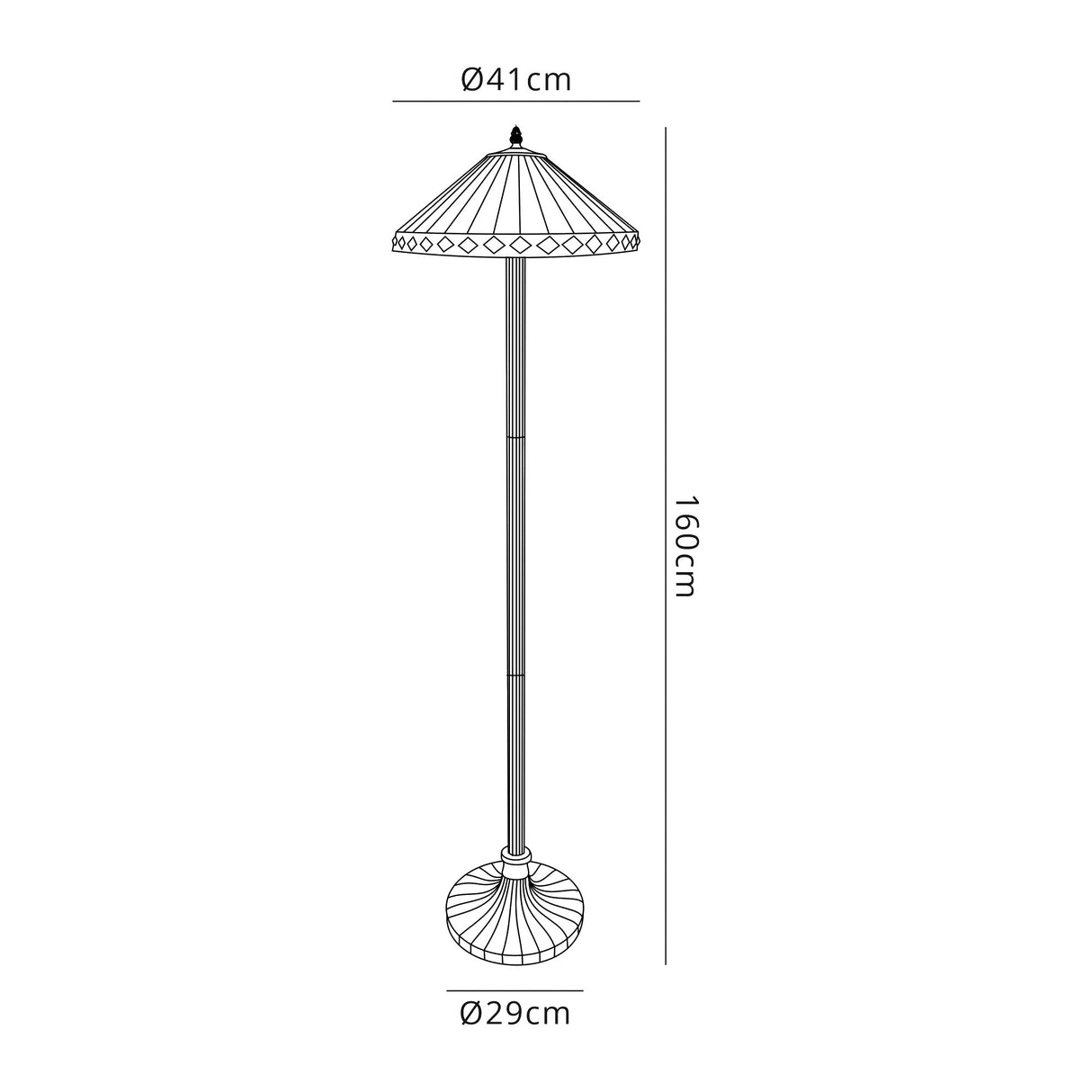 Wearne 2 Light Stepped Design Floor Lamp E27 With 40cm Tiffany Shade, Amber/Cream/Crystal/Aged Antique Brass