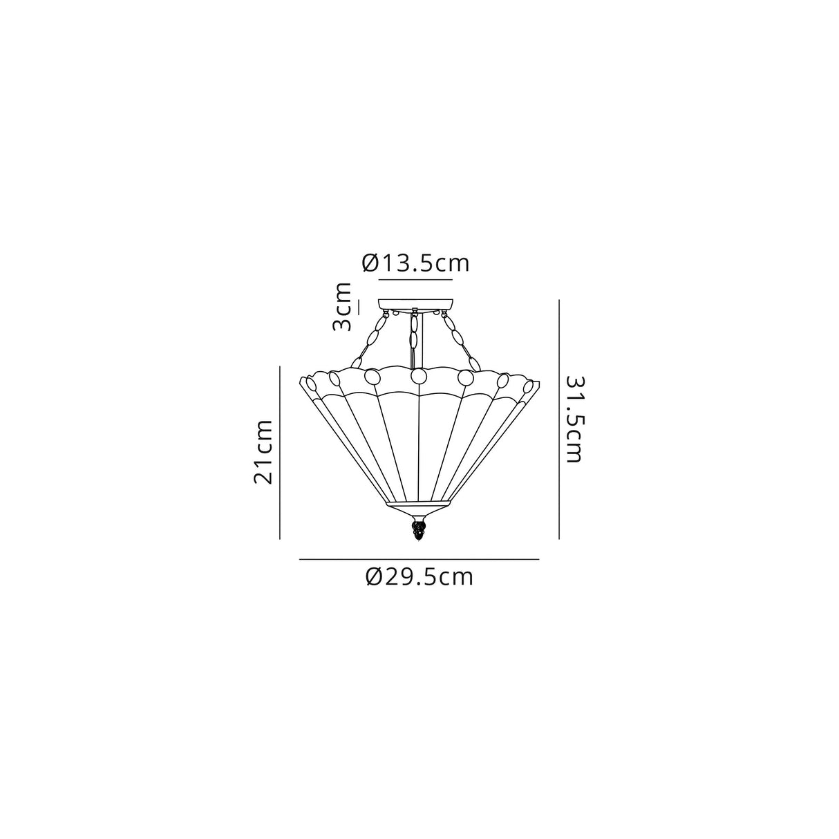 Williams 2 Light Semi Flush E27 With 30cm Tiffany Shade, Green/Cream/Crystal/Aged Antique Brass