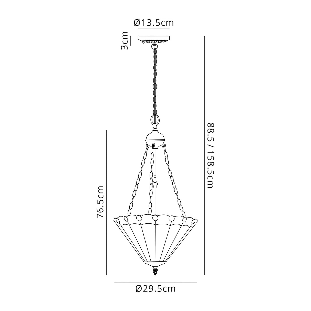 Williams 3 Light Uplighter Pendant E27 With 30cm Tiffany Shade, Green/Cream/Crystal/Aged Antique Brass