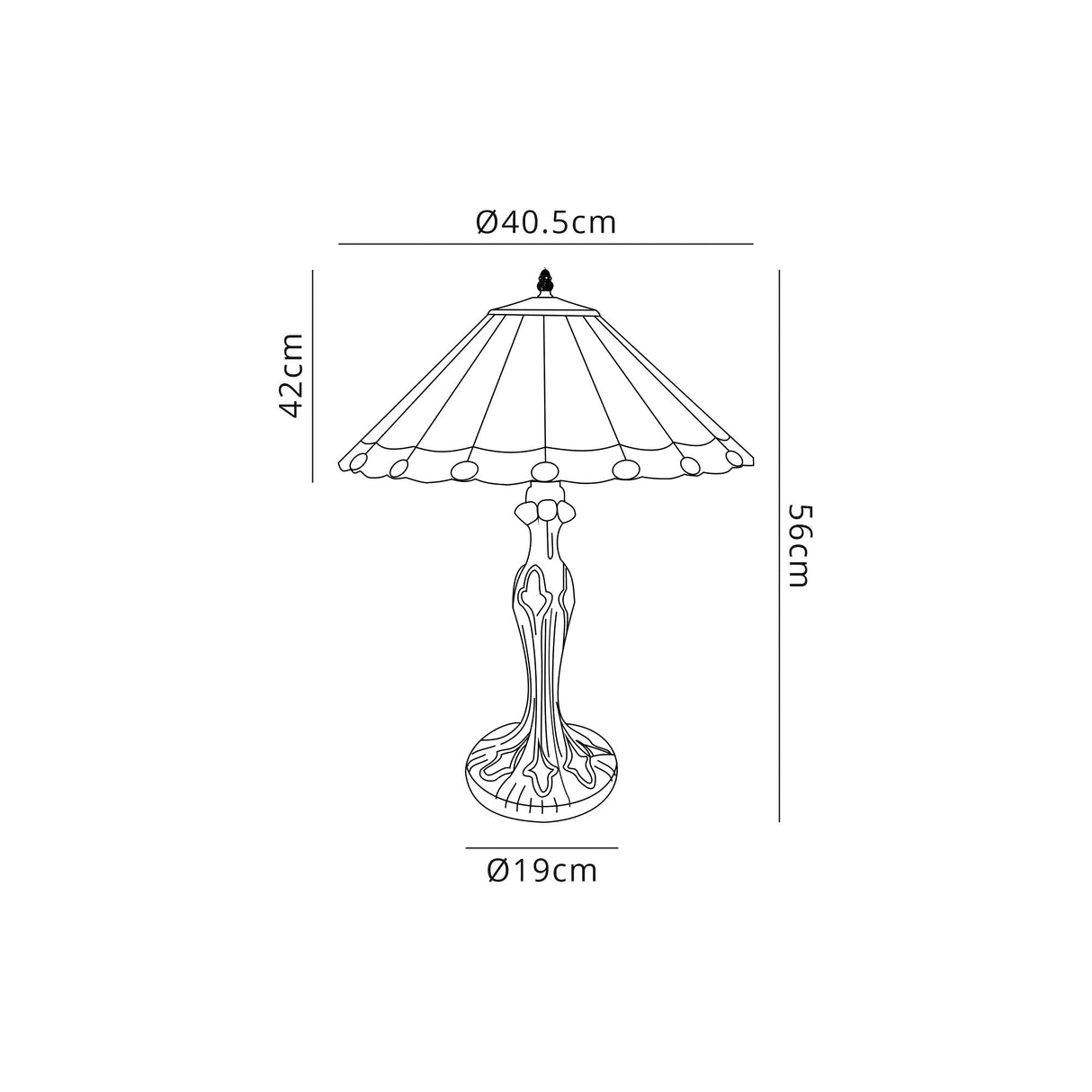 Williams 2 Light Curved Table Lamp E27 With 40cm Tiffany Shade, Green/Cream/Crystal/Aged Antique Brass